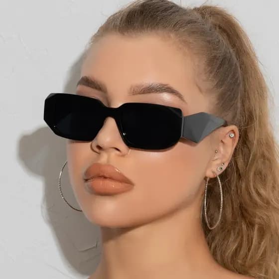 Óculos De Sol Retangular Oversized Com Proteção Uv400 Retrô Unissex Elegante UV400