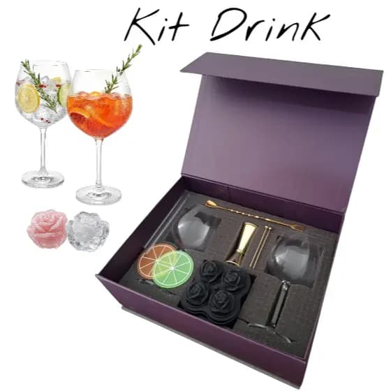 Kit Taças Cristal Gin Tonic Aperol Dosador Colher Presente de Aniversário Mulher Namorada Mãe Amiga