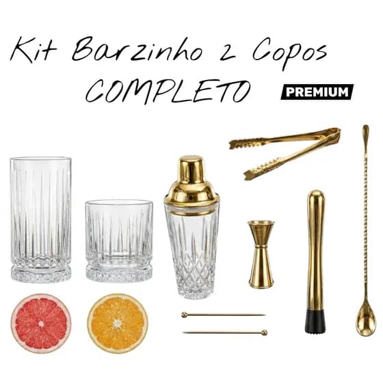 Kit 2 Copos para Drinks Whisky + Coqueteleira de vidro Dosador Socador Colher Presente para Mulher Homem