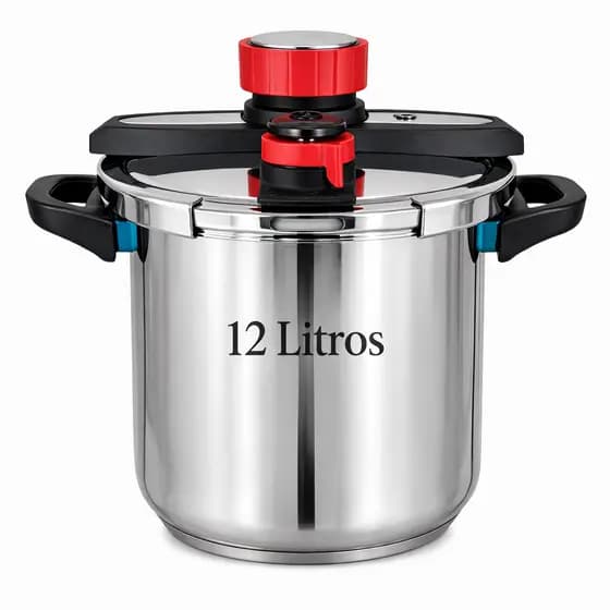 Panela de Pressão Inox 304 12 Litros Fundo Triplo Reforçada Compatível com Todos Fogões
