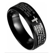 Anel Pai Nosso Religioso Cor Preto 8mm Com Caixinha