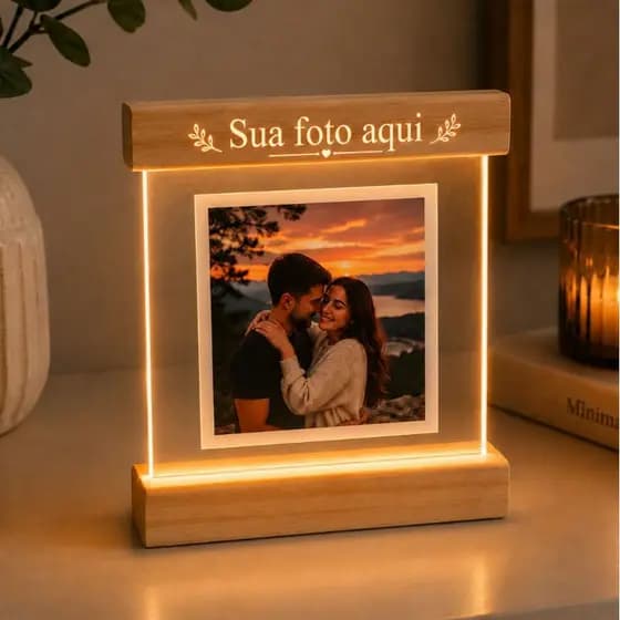 Porta Retrato Iluminado Com Sua Foto Suporte de Madeira Moldura LED Luminoso Polaroid ENVIO RÁPIDO