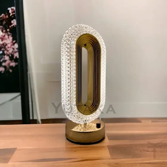 Abajur Luminária Cristal Oval Led Touch Recarregável 3 Luzes