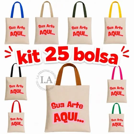 Kit 25 Bolsa sacola bags com sua logo ou imagem ENVIO RÁPIDO