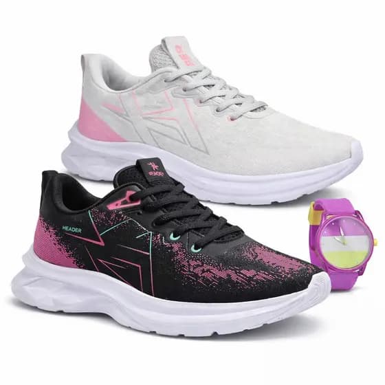 kit 2 Tênis Header Racer Feminino Esporte Academia Conforto + relogio feminino