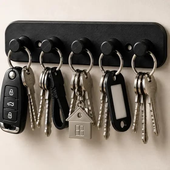 Porta Chaves Parede Organizador Chaveiro 5 Ganchos Suporte para Chaves Casa Escritório Fita 3M Preto Branco