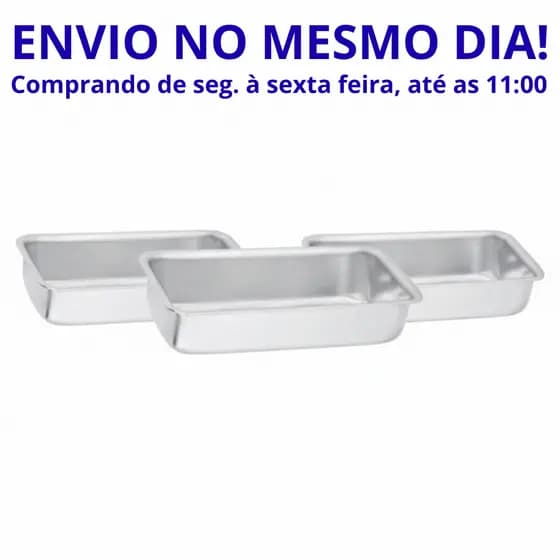 jogo com 3 Formas de PÃO caseiro, bolo inglês e gelo, GRANDE N°3, kit com 3 assadeiras Retangulares 28x11x5cm