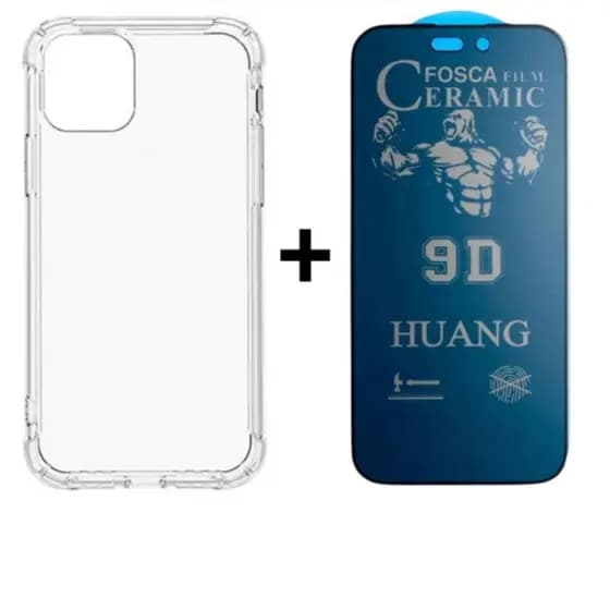 Kit Capa Space + Película Cerâmica Fosca Privacidade iPhone 7 8 11 12 13 14 15 16 Pro Max - Ramos