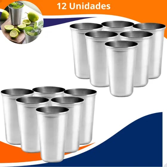 Jogo De Copos Inox 250ml Alta Resistencia Durável Para Suco Agua Refrigerante Kit Copo Aço Inox 12Un
