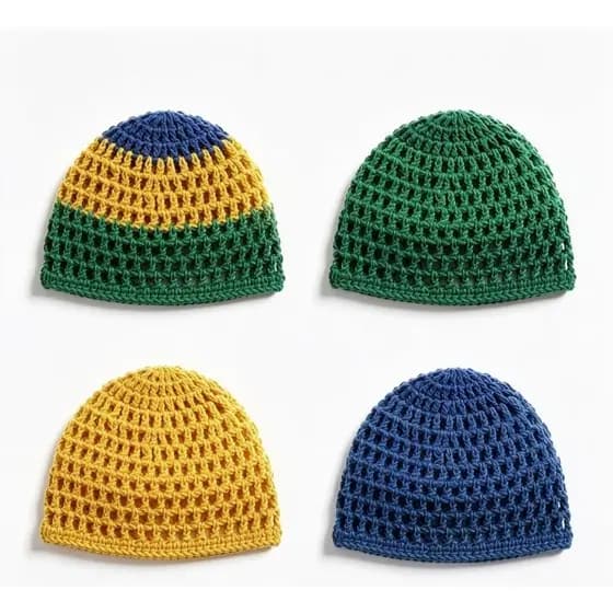 Touca de Crochê Brasil Cores Oficiais Verde Amarelo Azul Artesanal headpiece crochet