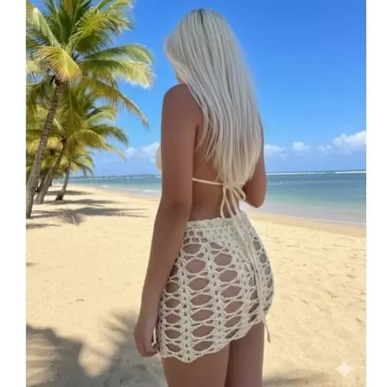 Saia de crochê saída de praia artesanal handmande boho chic tendência do verão