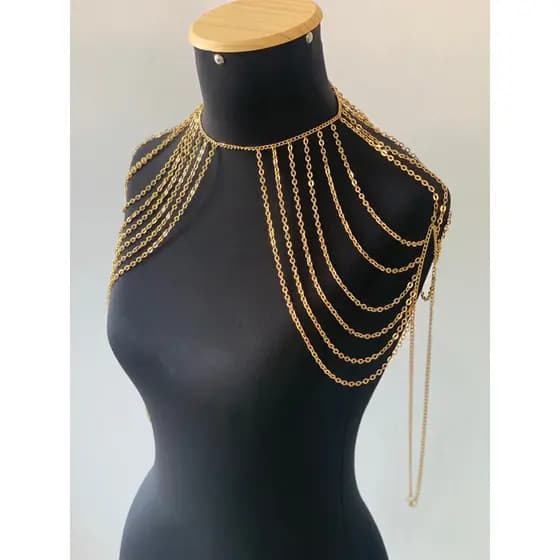 Bodychain cinto corporal estilo ombreira em camadas de corrente delicadas banhadas a ouro e a prata
