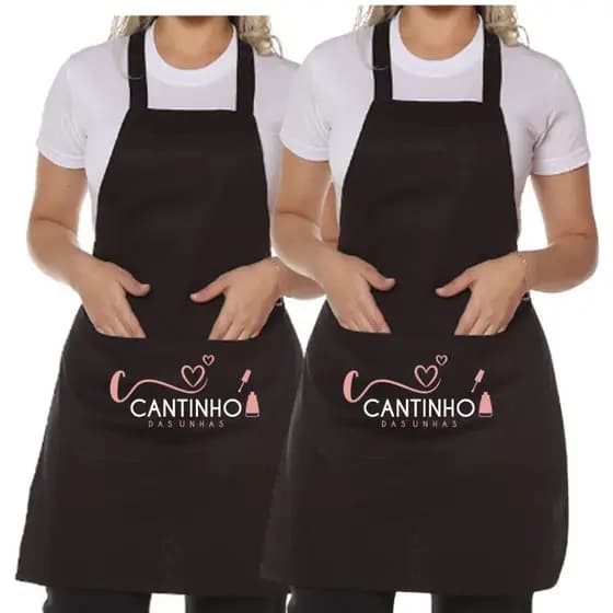 Kit 2 Avental Frente Unica Jaleco Preto Com Sua Logo