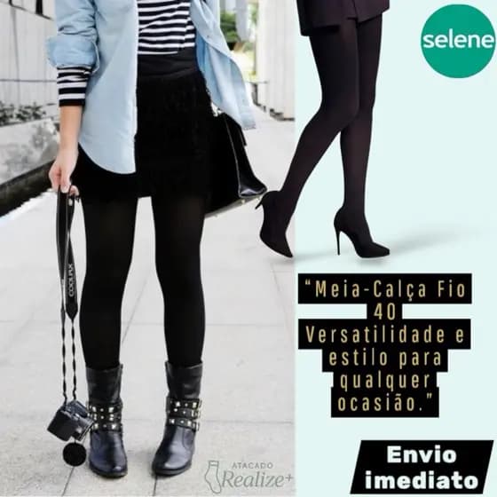 Meia Calça Selene Fio 40 Original Preta Opaca Social Festa