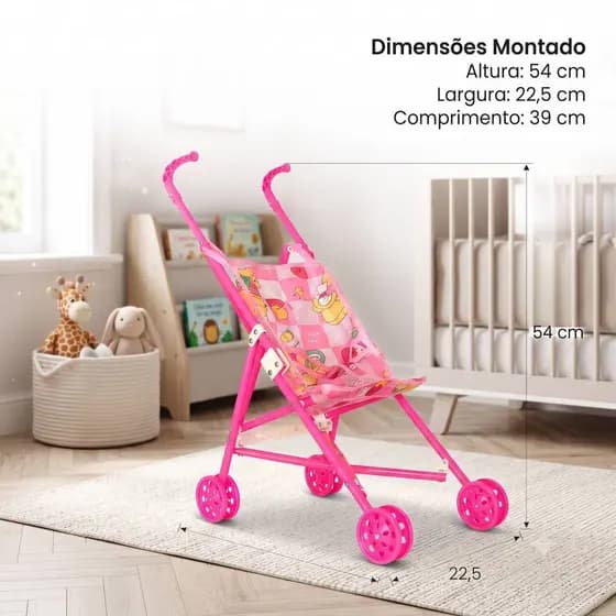 Carrinho de Boneca Dobrável Infantil Rosa FACIL DE MONTAR Leve Portátil Brinquedo Menina BEBE REBORN