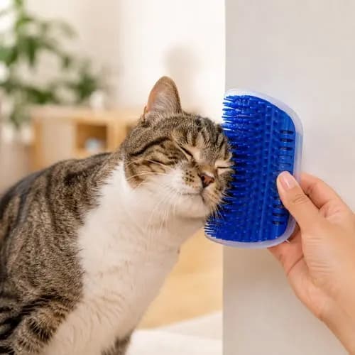 Escova Massageadora Gatos Catnip Azul Estimulante Relaxamento Cuidados Felinos Pratico Divertido