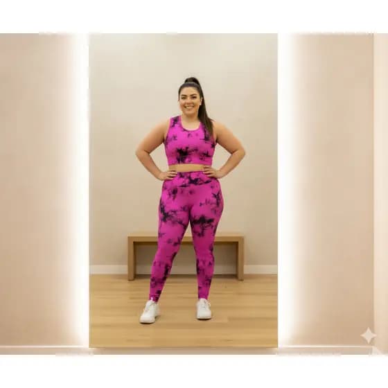 Conjuntos Top Com Calça Leg Plus Size Academia Cintura Alta Cós Alto Suplex Moda Feminina Para Academia