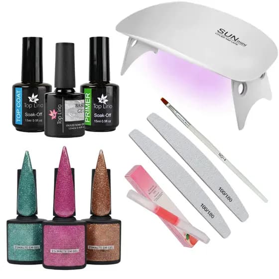 Kit Esmaltação Unha Gel Cabine Lixa Esmalte Nail Esmalte Aleatório