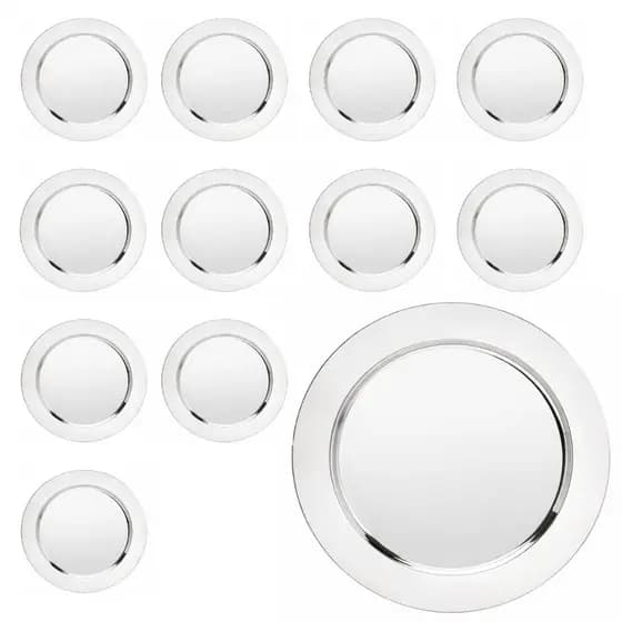 Kit Sousplat Redondo Aço Inox Polido Brilhante 30cm Para Mesa Posta Chique