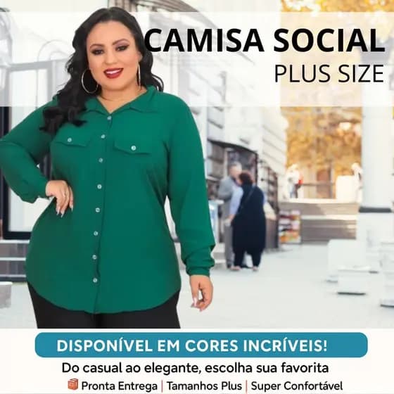 Camiseta Social Feminina Manga Longa Plus Size Tecido Soltinho