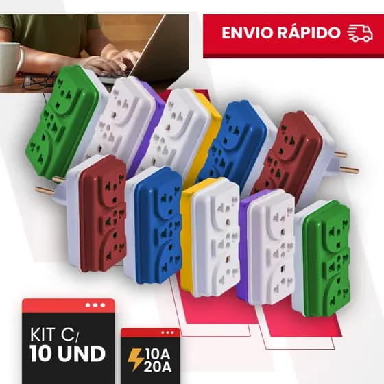 Adaptador de Tomada Universal Benjamim Bivolt 10A/20A Pino Maciço Resistente Casa Viagem colorido