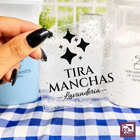 Etiquetas Transparentes para Lavanderia Á Prova D'água Sabão em Pó Tira Manchas Percarbonato Adesivo