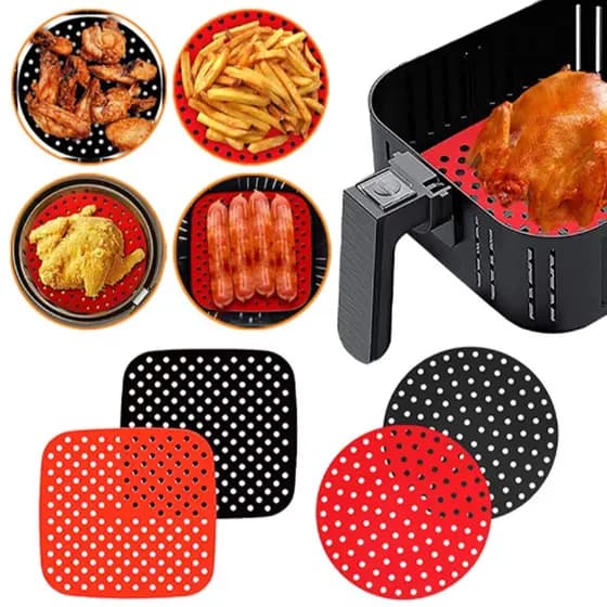 Tapete Protetor de silicone para Air Fryer Fritadeira Universal não gruda - Redondo / Quadrado