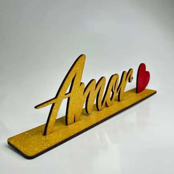 Placa Decorativa Amor Com Base Para Mesa Estante Decoração Casa
