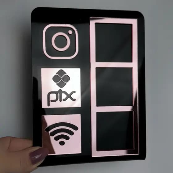 Placa Pix Acrilico 3 Em 1 Instagram Wi-fi Qr Code Loja Estabelecimento Escritório