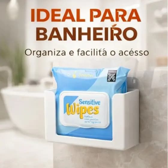 Porta Lenço Umedecido Sem Furo Fixação Forte Adesiva | Organizador Banheiro Cozinha Premium