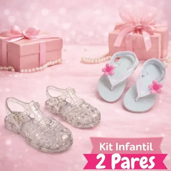 Kit 2 Pares Chinelo Sandália Molinha Infantil Menina Melissa Casual Verão Antiderrapante Confortável