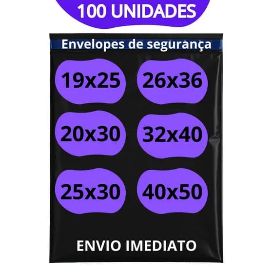 Envelope de Segurança 100 unidades embalagem correio preta - 19x25 20x30 25x30 26x36 36x40 40x50