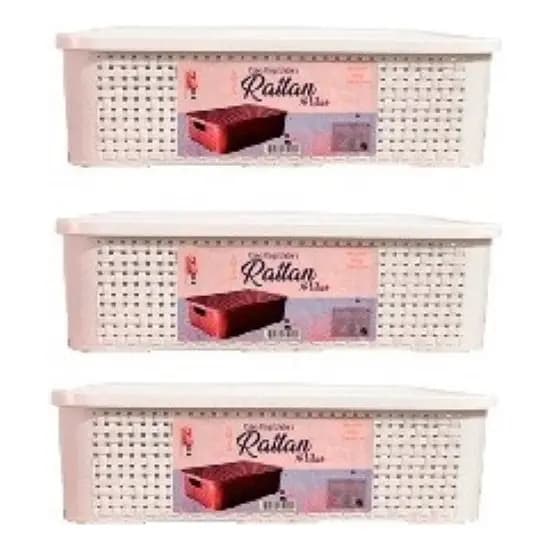 3 Caixas 13L Rattan Cesto Organizador Com Tampa