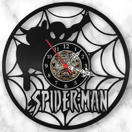 Relógio de Parede Disco de Vinil Homem Aranha Spiderman Filmes Nerd Geek Decorativo Retrô Vintage