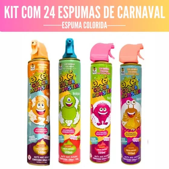 Kit 24 Espuminha Carnaval Coloridas Axé Color Monster 500 ML Com Gatilho R.9,99 cada
