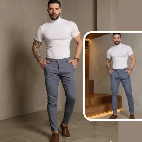 Calça Alfaiataria Masculina Sport Fino Tecido Acetinado Slim Fit Premium Luxo Quality