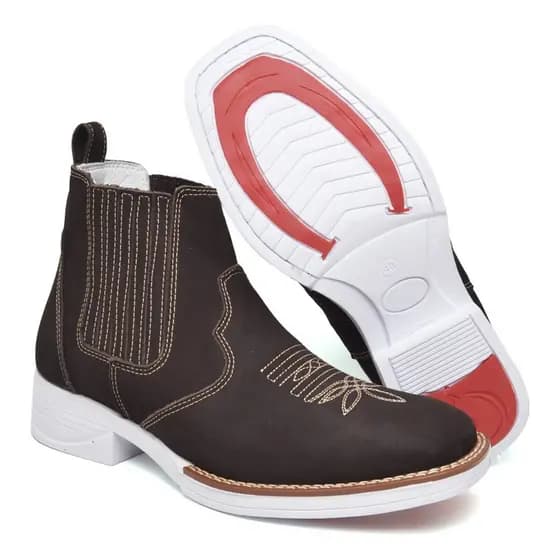 Bota Butina Country Texana Em Couro Masculina Botina Cowboy