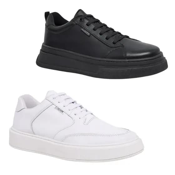 Kit 2 Pares Sapatênis Casual Couro Ajuste Cadarço Elástico Palmilha Gel