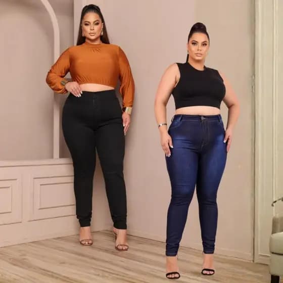 KIT 02 Calças Feminina Jeans 46 ao 56 plus size Direto Da Fabrica Skinny Cintura Alta com Elastano