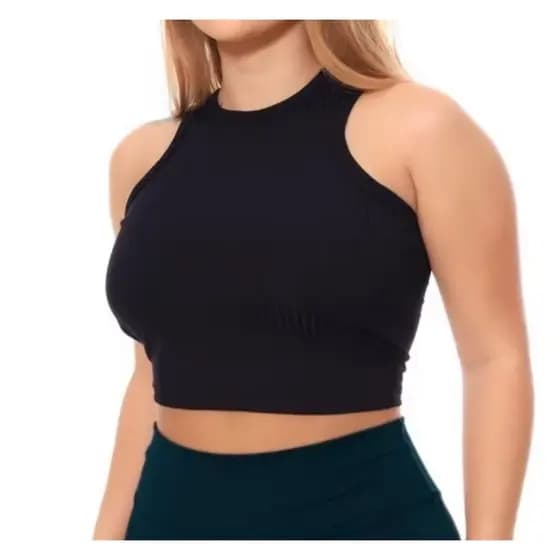 Blusinha Cropped Feminino Casual Regata Moda Canelada Ribana Costas Nadador Top Básico Justo