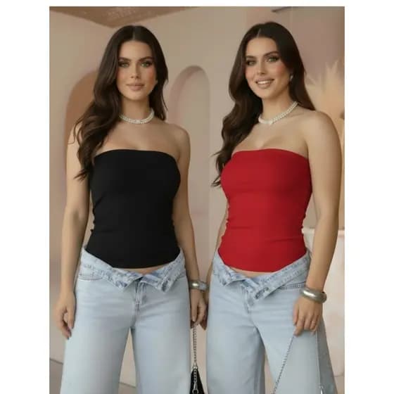 Kit 2 Blusa Blusinha Tube Top Feminina Forro Duplo Busto Tubinho Casual Tendência Verão
