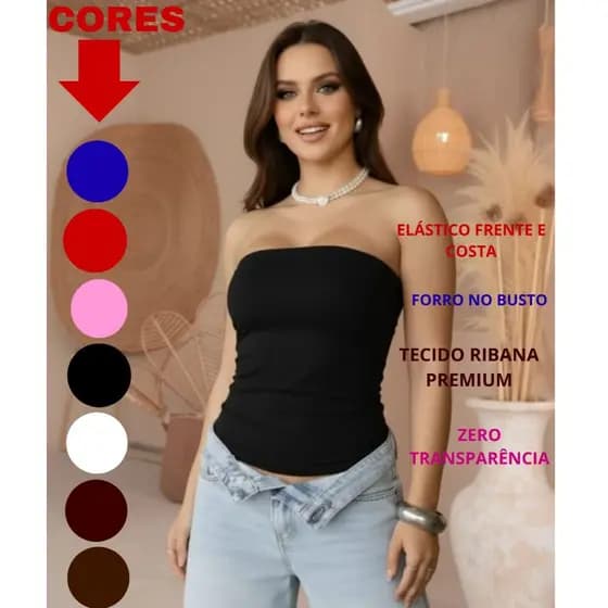 Blusa Blusinha Tube Top Ribana Feminino Forrado Tubinho Básico Canelado Moda Gringa Blogueira Premium Tendência