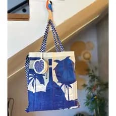 Bolsa Com 2 Alça + Chaveiro Porta Moeda Folha Rio Azul Farm Rio 1 Unidade Tactel 41cm x 7cm x 21cm