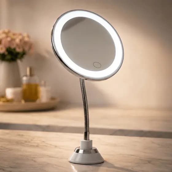 Espelho De Aumento Maquiagem Zoom 10x Redondo Led Com Ventosa Iluminação Regulável Usb