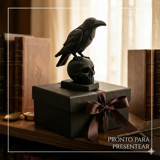 Escultura Corvo no Crânio Decorativo Premium - Estilo Gótico / Edgar Allan Poe