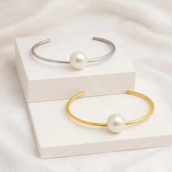 Bracelete com Perolas Luxo Dourado e Prateado