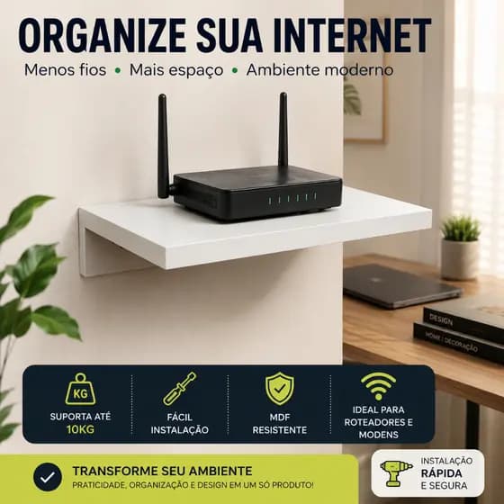 Suporte Roteador Parede Organizador Wifi Modem Mdf
