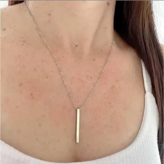 Colar Barra Feminino Aço Inox Prata Minimalista Elegante Corrente Premium