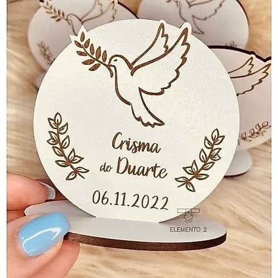 12 Centro de mesa personalizado em mdf Crisma/ batizado 8cm