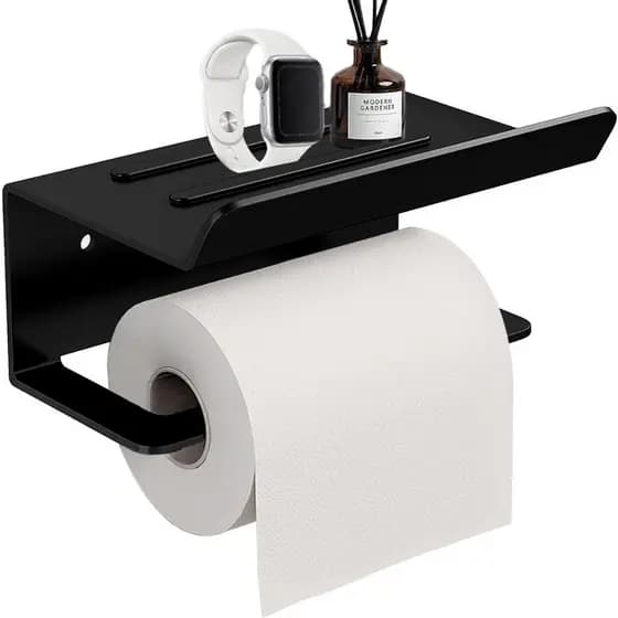 Porta Papel Higiênico Com Suporte Preto Aço Inox